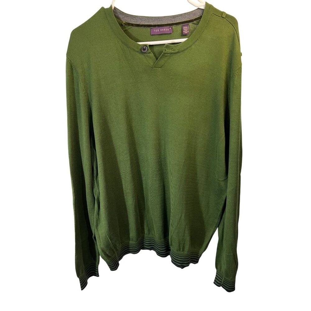 Ted Baker Mens Green Crewneck Sweater With Button Detail Size 6 Cotton Blend Lon